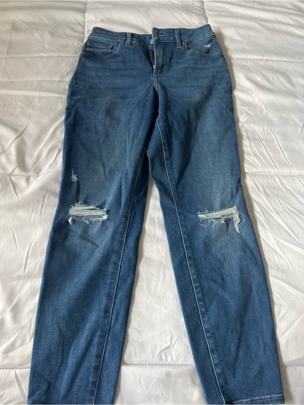 Express Straight Leg Distressed Dark Blue Jeans